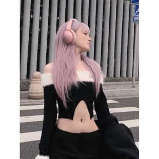 新款直销跨境网红假发女长发韩式女团发型中分中长发紫灰色全头套