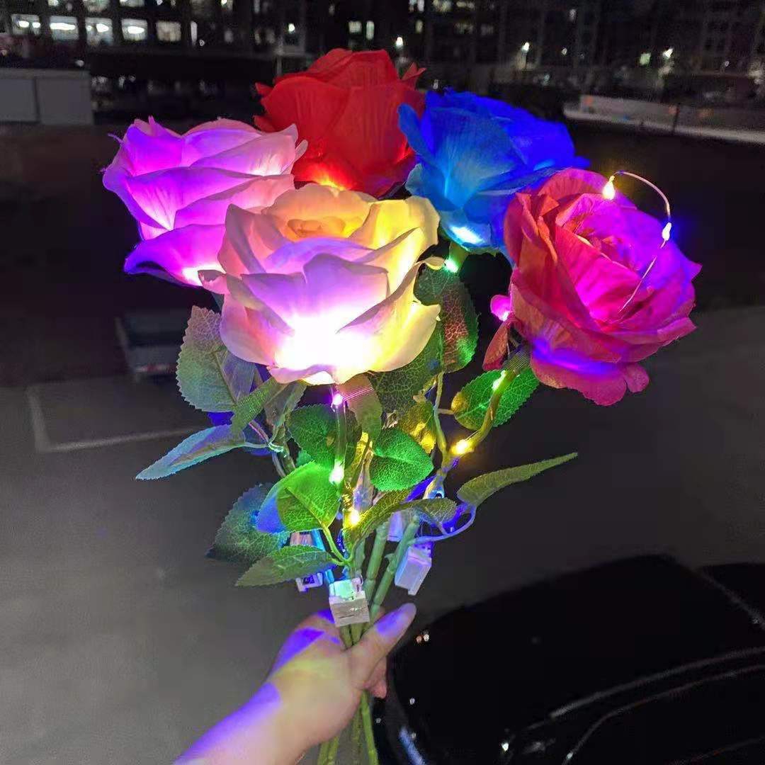 新款直销仿真发光玫瑰花七夕情人节母亲节教师节LED灯玫瑰花礼物