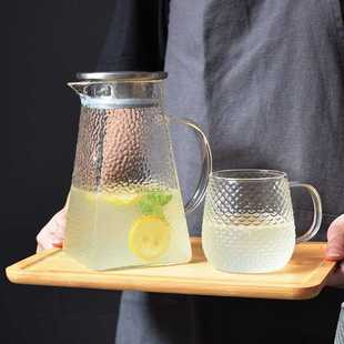 新款直销销售家用锤纹透明水壶大容量果汁凉水壶高硼硅玻璃四方冷