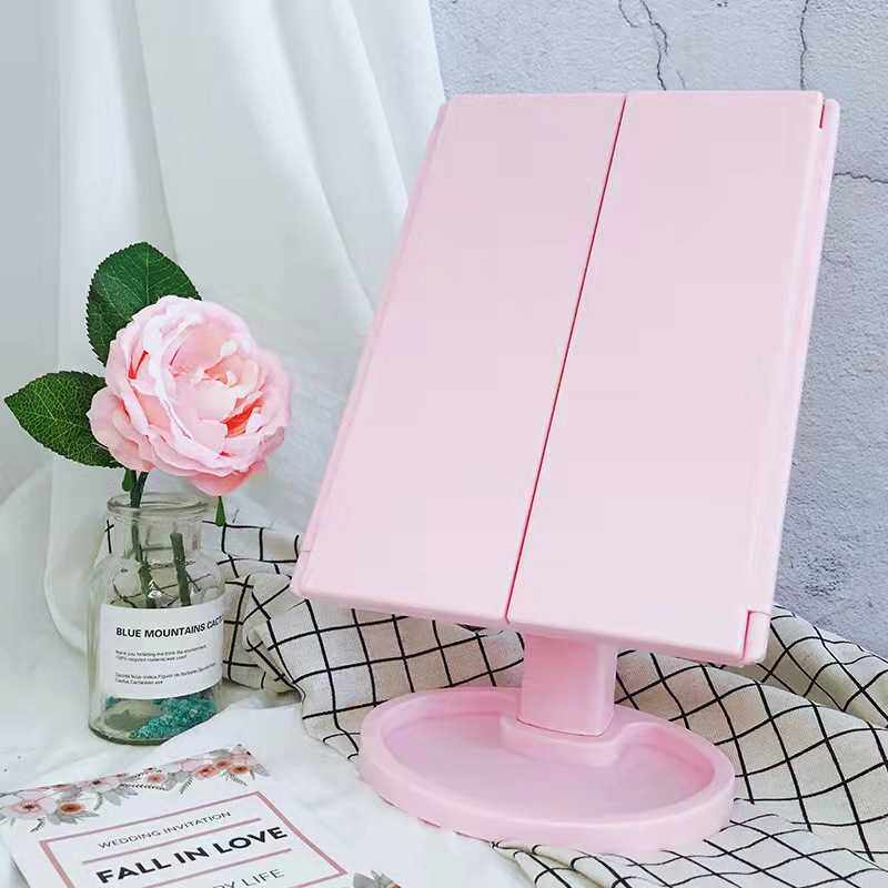 新款直销三面折叠带22灯镜子led化妆镜可折叠宿舍梳妆台收纳盒放