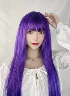新款直销假发女Lolita紫色lo假毛不良jk少女cos女长发直化纤头套8