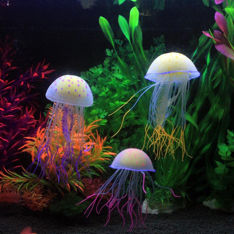 新款直销鱼缸仿真水母水族箱造景装饰套餐珊瑚水草漂浮荧光假水母