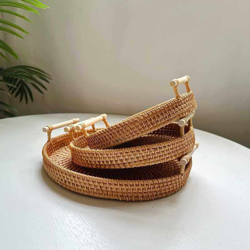 新款直销越南藤编托盘馒头筐家用面包水果收纳篮手工编织竹零食干,收纳整理,收纳筐,淘宝优惠券,粉丝福利购,淘宝优惠卷