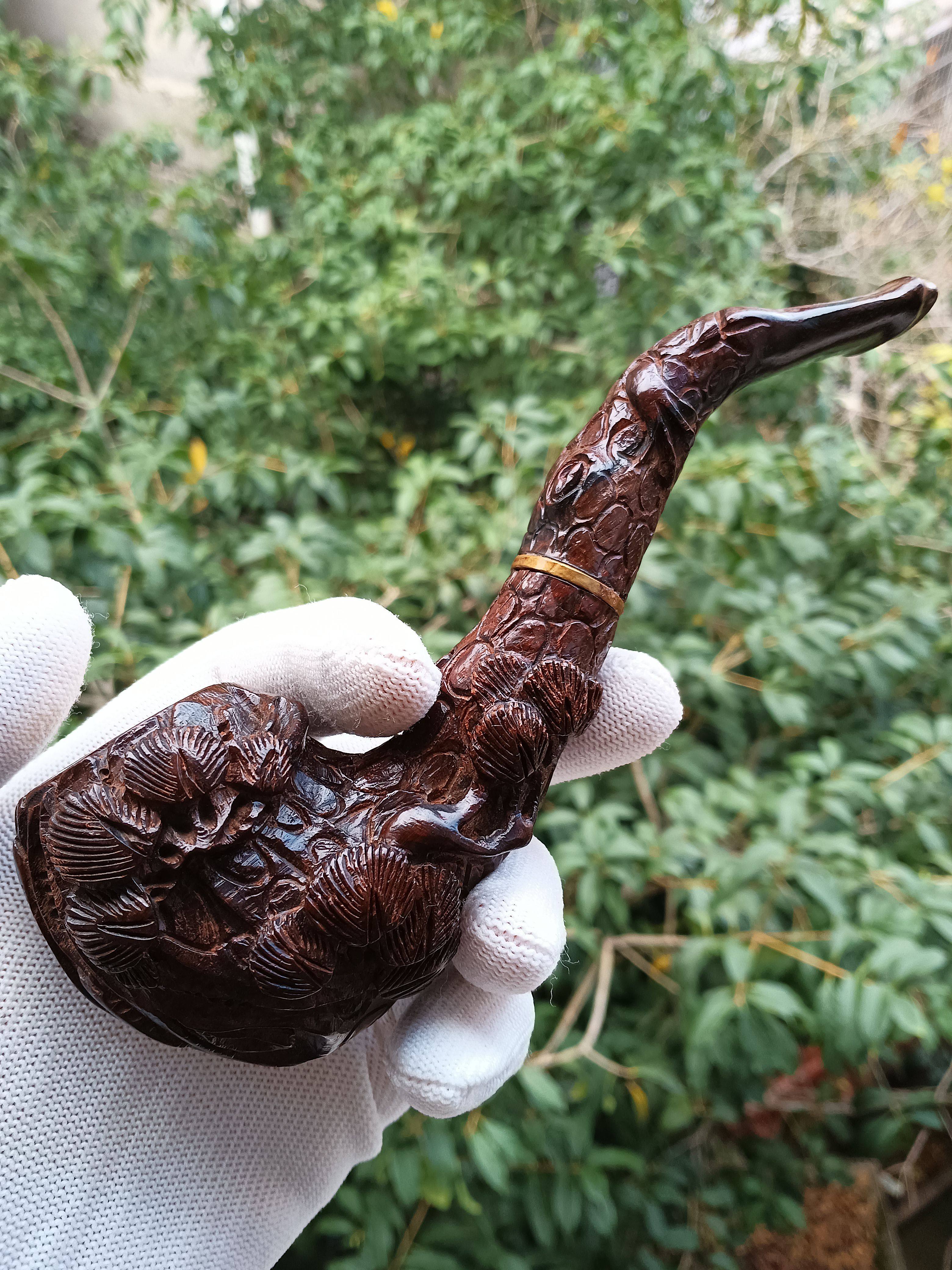 红木艺术烟斗木雕工艺品老挝大红酸枝烟具烟嘴把件文玩收藏鉴赏