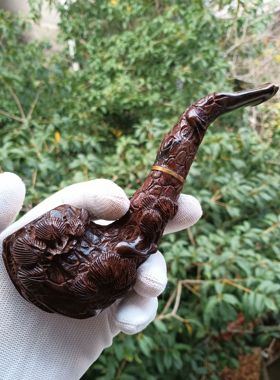 红木艺术烟斗木雕工艺品老挝大红酸枝烟具烟嘴把件文玩收藏鉴赏