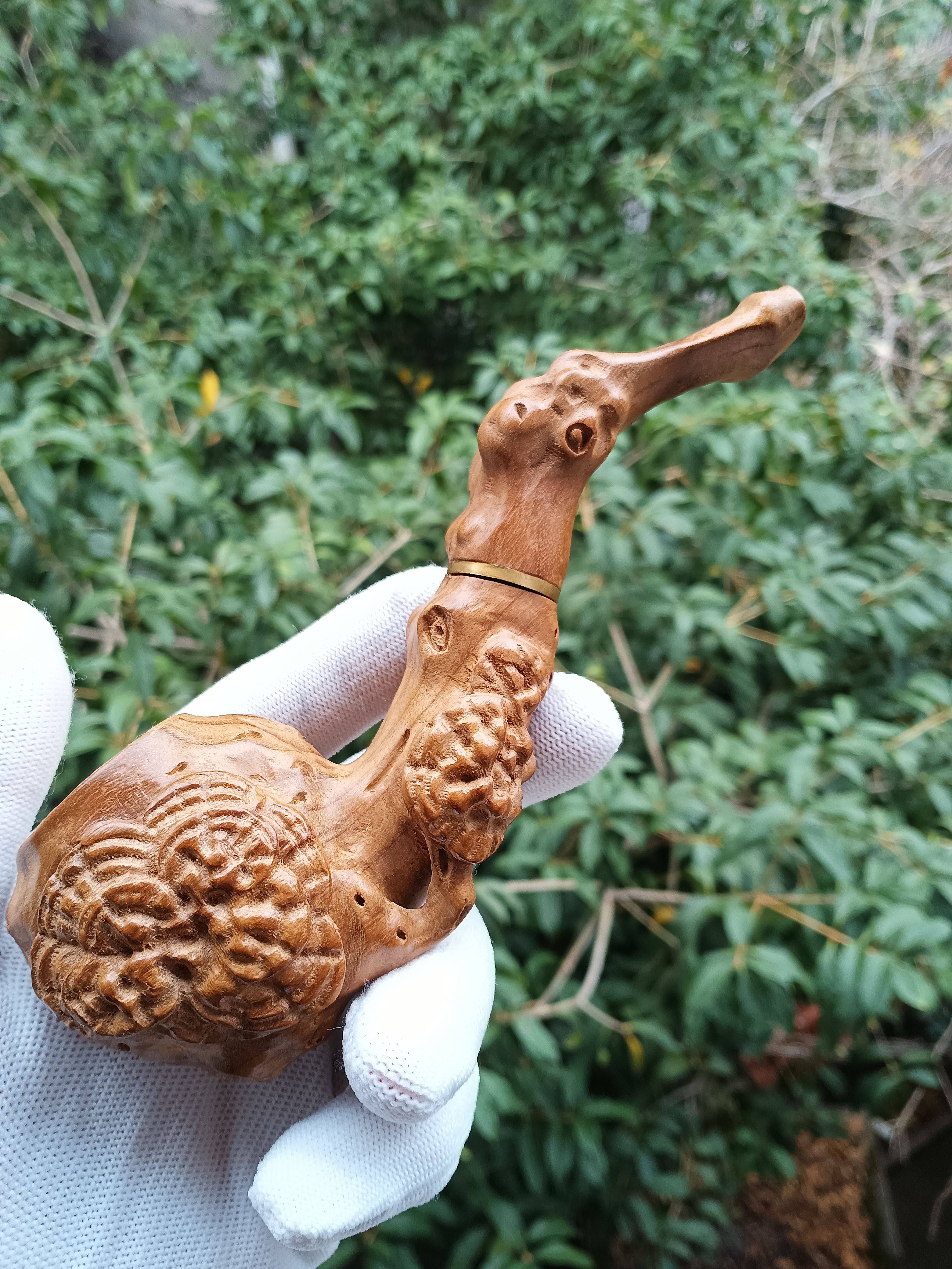 木雕艺术烟斗天金丝楠木烟嘴红木制品如意烟袋把玩把件阴沉木雕刻