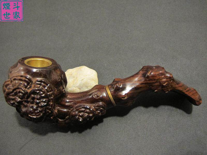 烟斗世家 厂家直销红木艺术工艺雕花烟嘴烟具大红酸枝如意烟斗