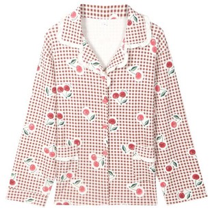 翻领开衫 纯棉长袖 加肥加大200斤睡衣上衣 女士春秋季 睡衣上装