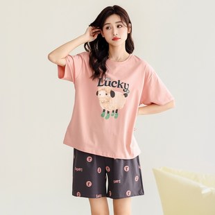绮宇娜睡衣夏季女士短袖短裤可爱卡通甜美青少年家居服套装