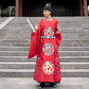 布许原创明制男款十二章纹团龙衮服圆领袍婚服汉服喜服纯绣花定制