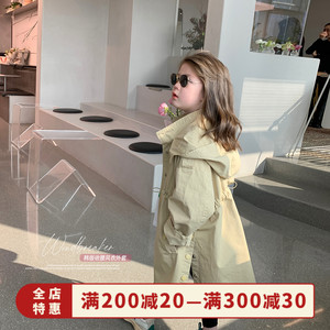 布丁哈鲁童装女童风衣2022新款儿童大衣英伦风中长款宝宝春秋外套