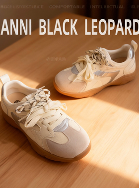 安妮黑豹专柜正品真皮增高德训鞋女2025新爆款休闲阿甘运动鞋