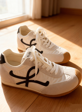 安妮黑豹专柜正品真皮内增高德训鞋女2025新爆款阿甘休闲运动鞋女