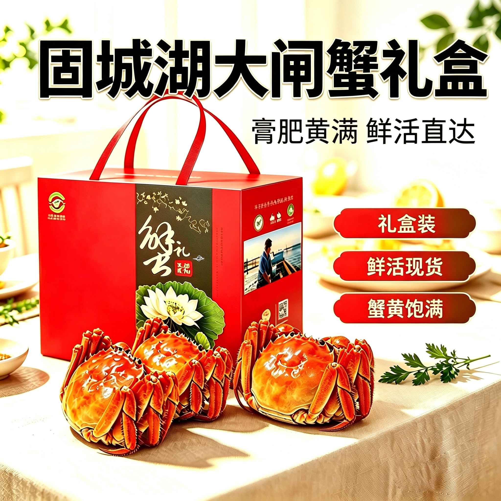 鲜活大闸蟹螃蟹河蟹礼盒装固城湖