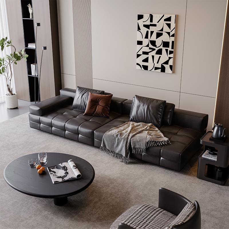 意式极简劳伦斯黑色皮沙发轻奢2025新款办公室商务接待休息区客厅