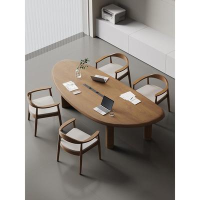 纯实木大板小型6人会议桌轻奢高级感现代简约培训桌接待桌椅组合