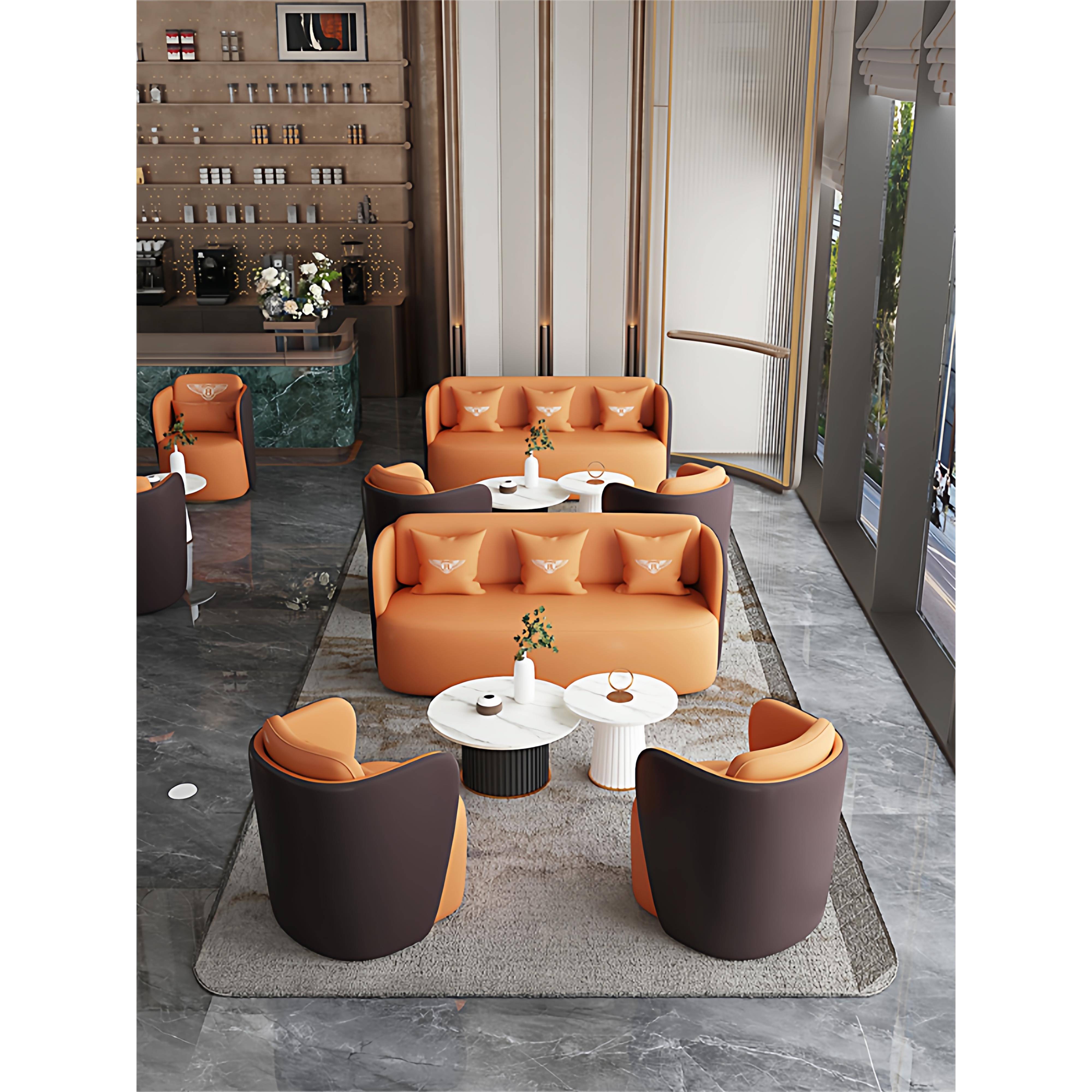 岩板桌椅组合办公室洽谈休闲单人沙发商务酒店大厅接待沙发椅商用