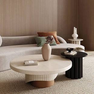 北欧侘寂风网红设计师创意个性实木圆形茶几轻奢现代简约客厅茶桌