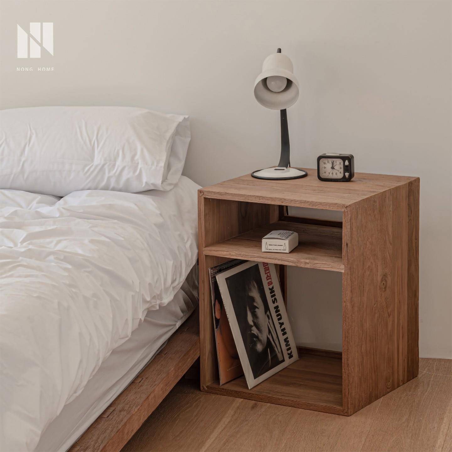 弄物集 侘寂风简约实木床头柜复古木质收纳柜榆木沙发边几小边柜