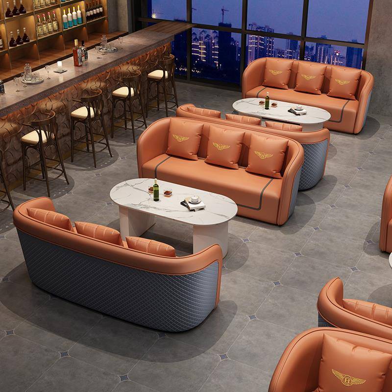 售楼处部猫抓皮沙发组合轻奢现代商务休息区沙发休闲接待会客卡座