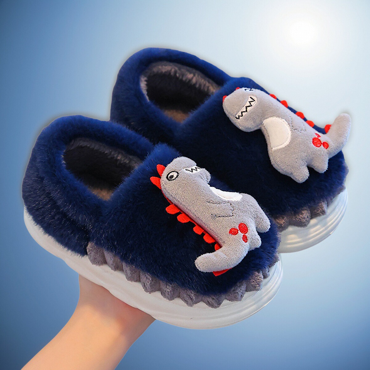 恐龙秋冬季加绒家居拖鞋