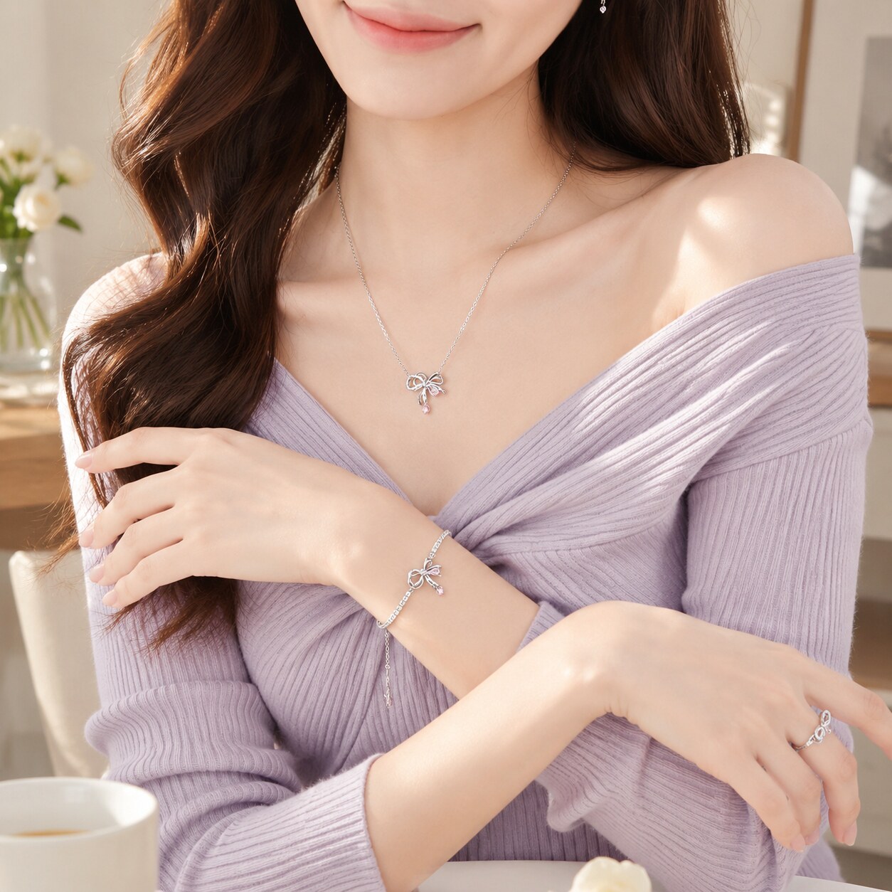 不撞款原创甜美闪钻蝴蝶结项链