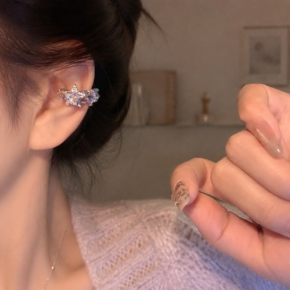 不掉色闪钻星星耳骨夹耳环百搭