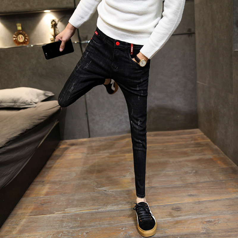 精神小伙牛仔裤男社会人春秋款韩版修身紧身长裤潮牌快手网红同款