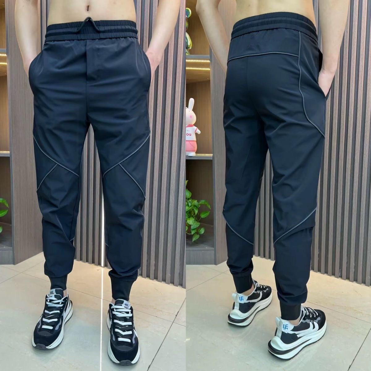 潮牌痞帅夏季休闲裤子男款百搭修身小脚运动裤哈伦高档九分工装裤