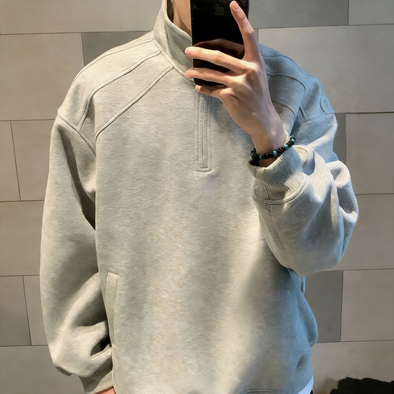 美式休闲半拉链立领卫衣男款秋季重磅宽松廓形青年运动外套打底衫