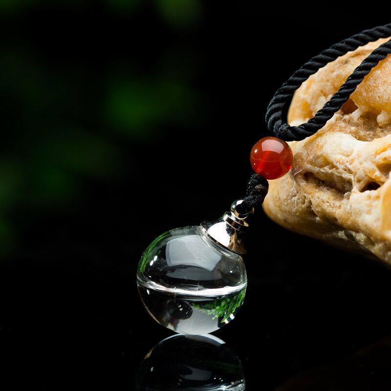 可打开装液体透明玻璃球香水朱砂胎毛发编织绳可调节男女项链