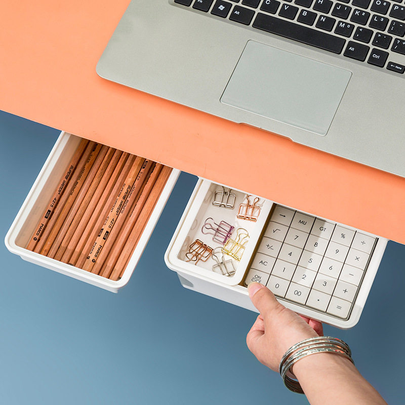 self stick pencil tray under desk drawer storage box hidden