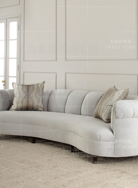 美式创意弧形灰色丝绒布艺沙发北欧后现代异形软包三人四人位沙发