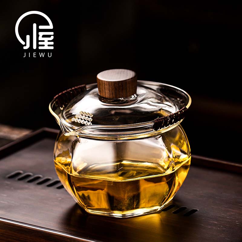 玻璃盖碗茶杯单个高档三才泡茶器功夫茶具套组防烫带盖子大号手抓