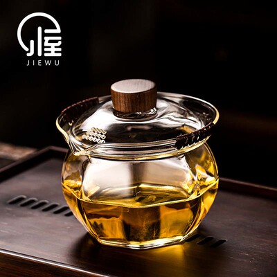 玻璃盖碗茶杯单个高档三才泡茶器功夫茶具套组防烫带盖子大号手抓