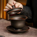 原矿紫陶三才盖碗茶具纯手工防烫手抓壶泡茶碗功夫茶具家用紫砂