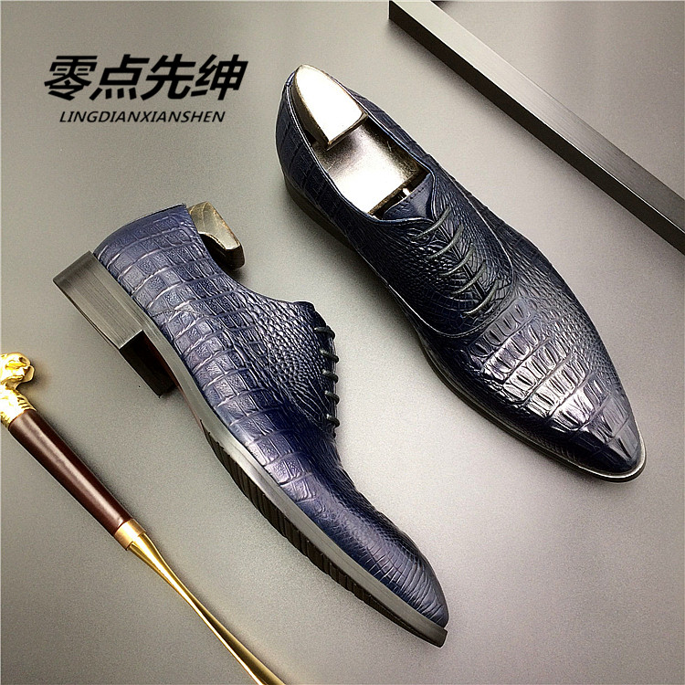 新品鳄鱼纹时尚商务风尖头皮鞋