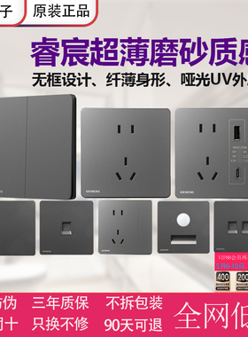 西门子睿宸插座开关哑光深灰银超薄一开五孔USB双控电脑空调面板