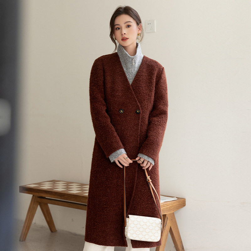 （清仓）苏丽圈圈羊驼羊毛大衣女毛呢外套