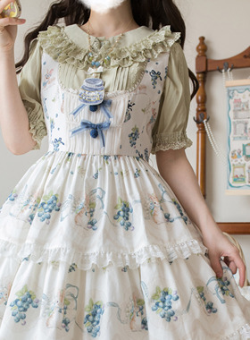 海德花园短袖Lolita内搭泡泡袖方领中古蕾丝可爱软妹洛丽塔衬衫