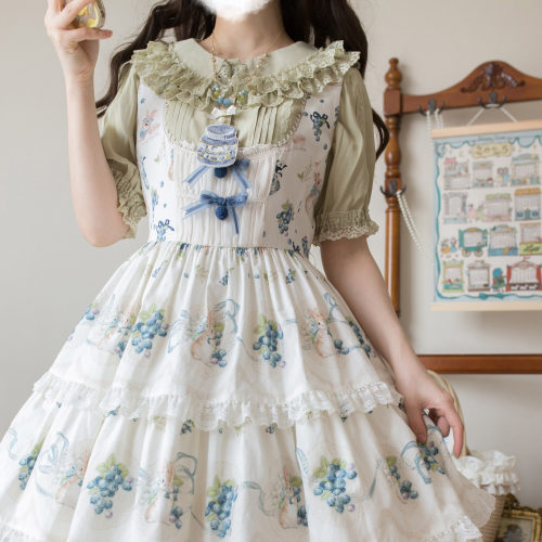 海德花园短袖Lolita内搭泡泡袖方领中古蕾丝可爱软妹洛丽塔衬衫