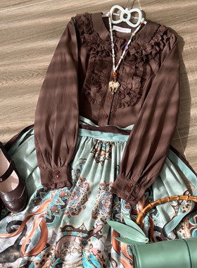 [半糖奶糕]长袖Lolita内搭泡泡袖娃娃领中古蕾丝可爱洛丽塔衬衫