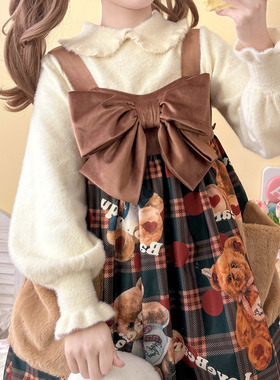 软咩咩仿貂绒秋冬打底可爱泡泡袖Lolita高领毛衣针织保暖内搭