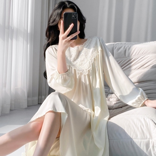 性感睡衣女士绝美冰丝春季长袖长款睡裙长裙宽松休闲漂亮独特睡袍