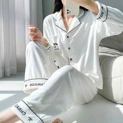 小香风加绒保暖长袖睡衣家居服女