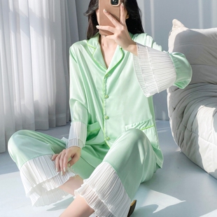 甜美独特绝美漂亮出门睡衣女款冰丝2026新款春秋季长袖长裤木耳边