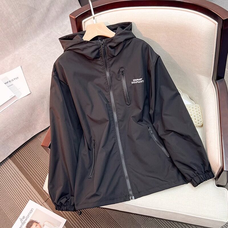 黑色冲锋衣外套女2025新款春秋季小个子宽松休闲运动夹克连帽上衣