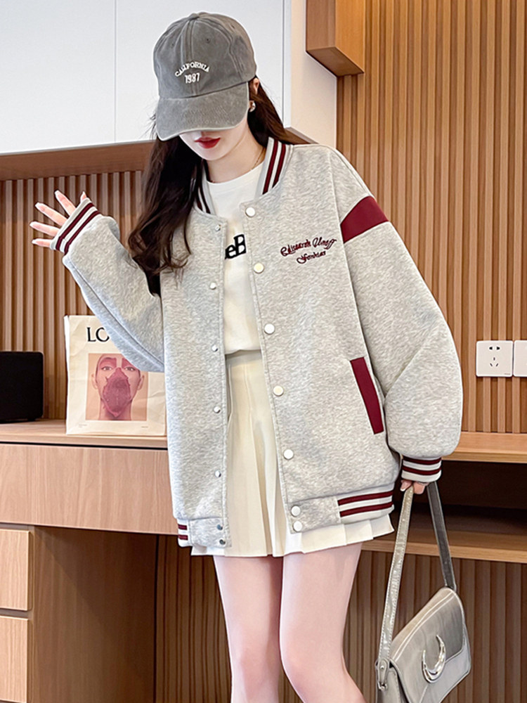 棒球服外套女秋冬2025新款学院风设计感小个子休闲加绒夹克上衣潮