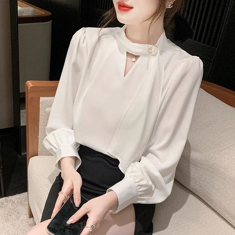 白色雪纺衬衫女春秋薄款2025新款法式高级感洋气宽松气质长袖上衣