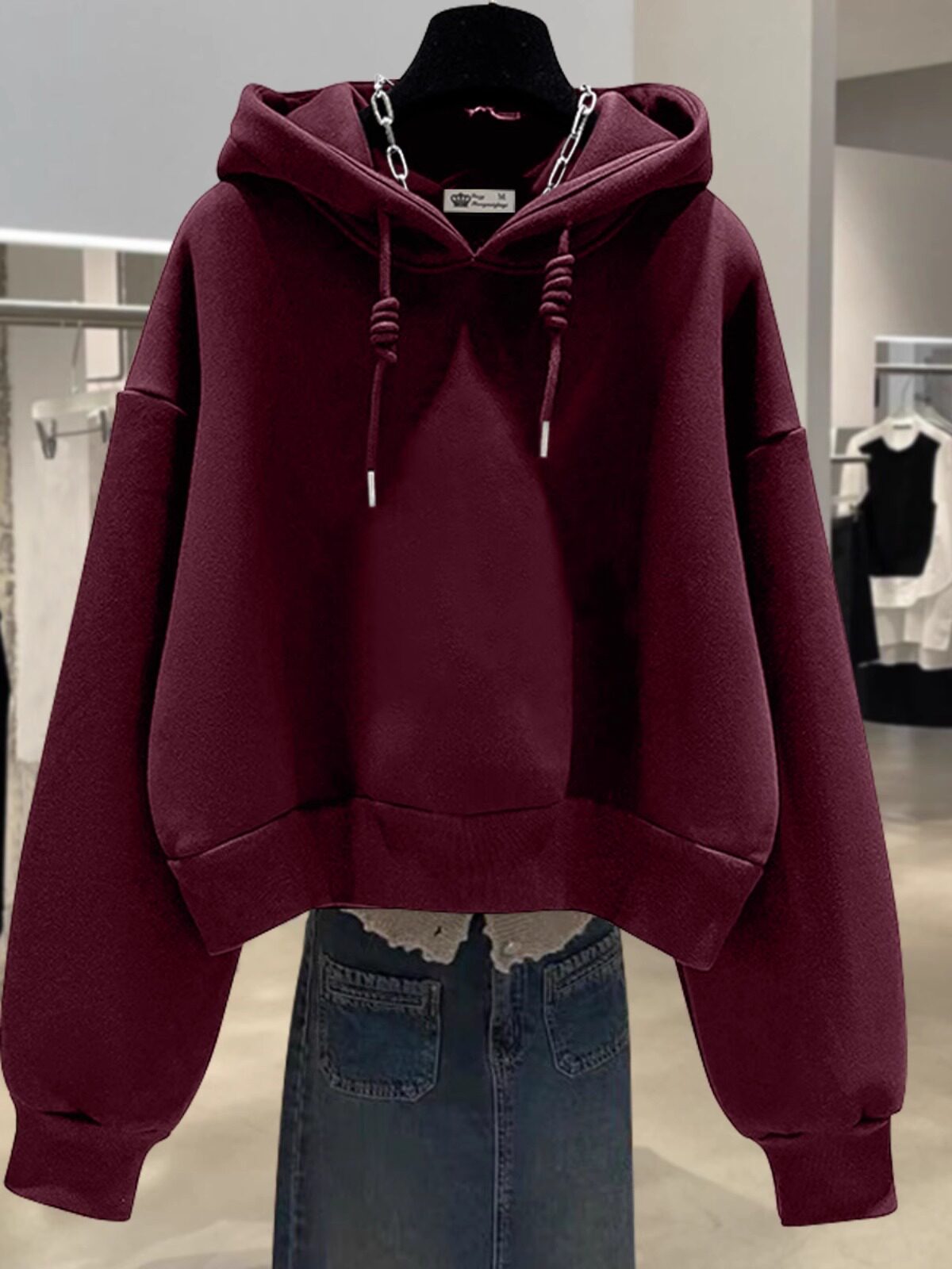 连帽卫衣女秋冬加绒2025新款纯色百搭宽松小个子短款套头上衣外套